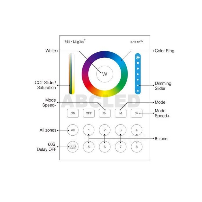 Abcled.ee - RGB+CCT LED smart juhtimise seinapaneel 2.4 GHz
